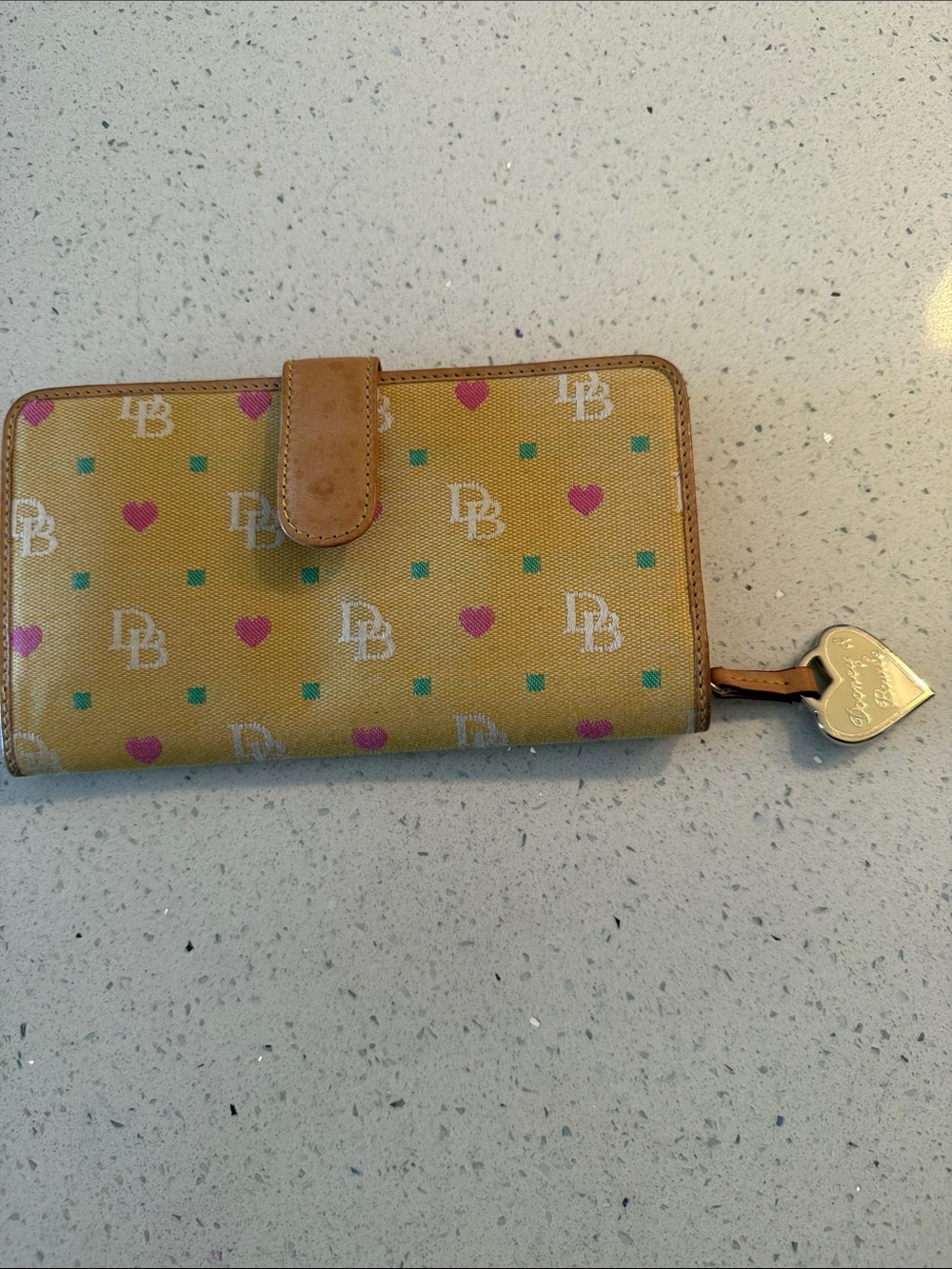Dooney & Bourke Yellow Multi Heart Logo Zip Wallet